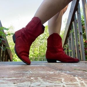 Red suede cowboy boots! Just in time for Stampede